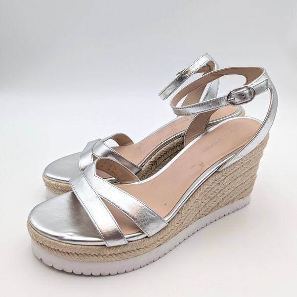 Stuart Weitzman Catlina Espadrille Wedge Sandal Women's Silver Size US7.5B EU38 - Picture 1 of 12